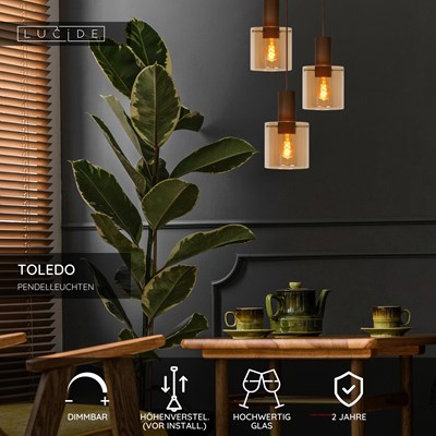 Lucide TOLEDO - Pendelleuchten - 3xE27 - Amber